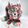 🐺 Grey Pink Kemono Wolf Fursuit Head Set, Handmade Anthro Furry Head + Paws + Tail, OC Commission