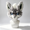 Grey‑White Horned Fantasy Kemono Fursuit Head, Premade Furry Partial