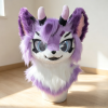💜Purple Horned Kemono Fursuit Head, Anthro Dragon Wolf Furry Mask