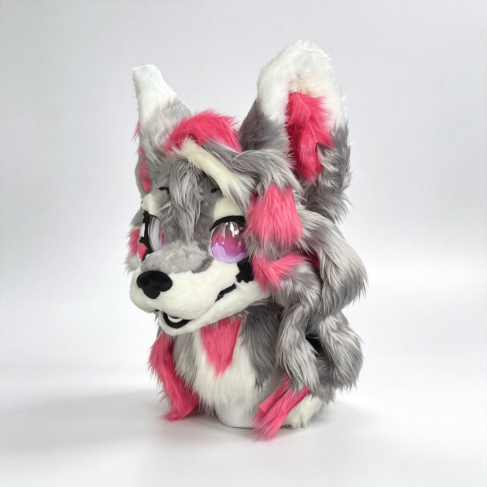 🐺 Grey Pink Kemono Wolf Fursuit Head Set, Handmade Anthro Furry Head + Paws + Tail, OC Commission