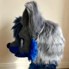 Grey‑Blue Kemono Wolf Fursuit Set, Fursuit Head + Plush Hand Paws Toony Furry Cosplay Gear
