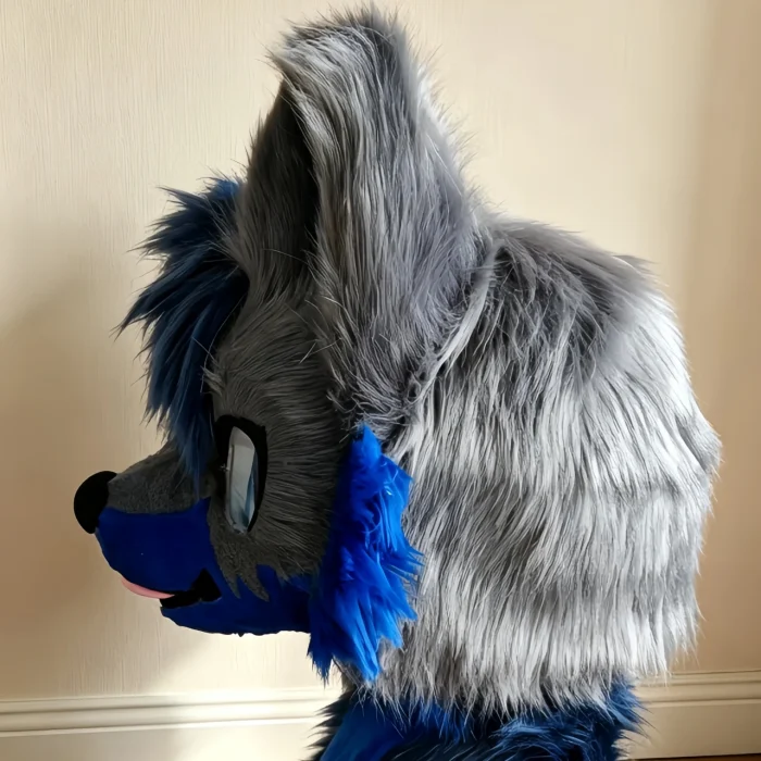 Grey‑Blue Kemono Wolf Fursuit Set, Fursuit Head + Plush Hand Paws Toony Furry Cosplay Gear