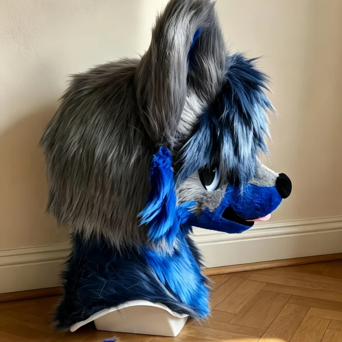Grey‑Blue Kemono Wolf Fursuit Set, Fursuit Head + Plush Hand Paws Toony Furry Cosplay Gear