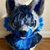 Grey‑Blue Kemono Wolf Fursuit Set, Fursuit Head + Plush Hand Paws Toony Furry Cosplay Gear