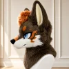 Brown Kemono Fursuit Head, Toony Furry Mask Cosplay, Hand‑made Animal Costume with Orange Accent