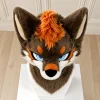 Brown Kemono Fursuit Head, Toony Furry Mask Cosplay, Hand‑made Animal Costume with Orange Accent