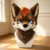 Brown Kemono Fursuit Head, Toony Furry Mask Cosplay, Hand‑made Animal Costume with Orange Accent