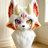 White Red Fox Dragon Kemono Fursuit Partial Set, Head Paws Tail, Heterochromia Anime Furry Mask