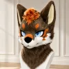 Brown Kemono Fursuit Head, Toony Furry Mask Cosplay, Hand‑made Animal Costume with Orange Accent