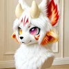 White Red Fox Dragon Kemono Fursuit Partial Set, Head Paws Tail, Heterochromia Anime Furry Mask