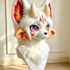 White Red Fox Dragon Kemono Fursuit Partial Set, Head Paws Tail, Heterochromia Anime Furry Mask