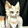 Cream Beige Unicorn Dragon Fox Kemono Fursuit Partial Set, Head + Paws + Tail Toony Furry Cosplay