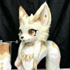 Cream Beige Unicorn Dragon Fox Kemono Fursuit Partial Set, Head + Paws + Tail Toony Furry Cosplay