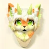 Orange‑White Kemono Fox Fursuit Head, Green Horn Toony Furry Mask Cosplay Costume