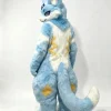 Sky‑Blue Cat Fox Kemono Full Fursuit, Plantigrade Complete Furry Cosplay Suit With Head,Paws,Tail,Foots