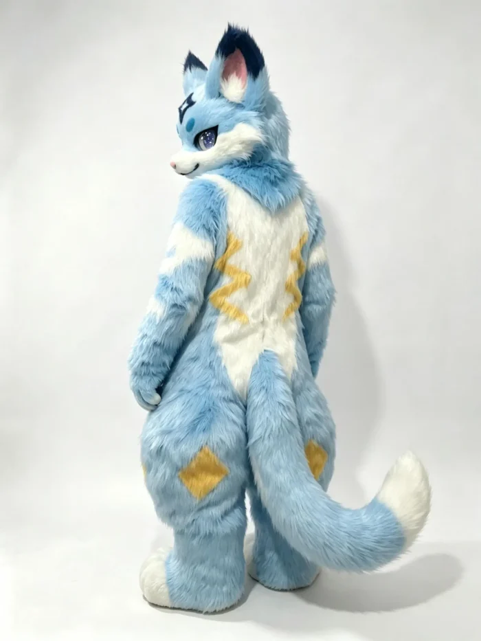 Sky‑Blue Cat Fox Kemono Full Fursuit, Plantigrade Complete Furry Cosplay Suit With Head,Paws,Tail,Foots