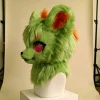 Green Dog KIG Kemono Fursuit Head with Paws and Magnetic Tongue, Orange Accent Plush Cosplay Helmet