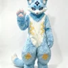 Sky‑Blue Cat Fox Kemono Full Fursuit, Plantigrade Complete Furry Cosplay Suit With Head,Paws,Tail,Foots