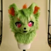 Green Dog KIG Kemono Fursuit Head with Paws and Magnetic Tongue, Orange Accent Plush Cosplay Helmet