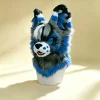 Blue Gray Kemono Dog Fursuit Head with Magnetic Tongue, Blue-Eyed KIG Furry Cosplay Mask