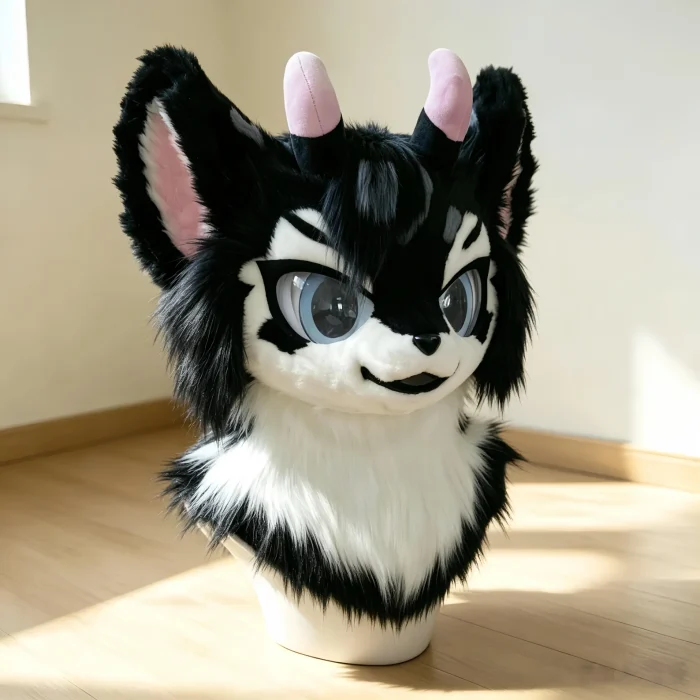 Black White Dragon Kemono Fursuit Head, Paws, Tail, Furry Cosplay Partial Set, Customizable Package