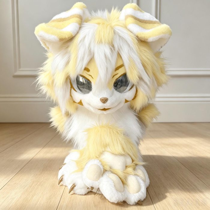 🐱 Pastel Yellow Kemono Cat Premade Fursuit Head & Paws