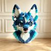 Blue Fursuit Head Custom Furry Costume Mask Handmade Kemono Animal Cosplay Head Fantasy Mascot Suit Gift for Furry Fans Halloween