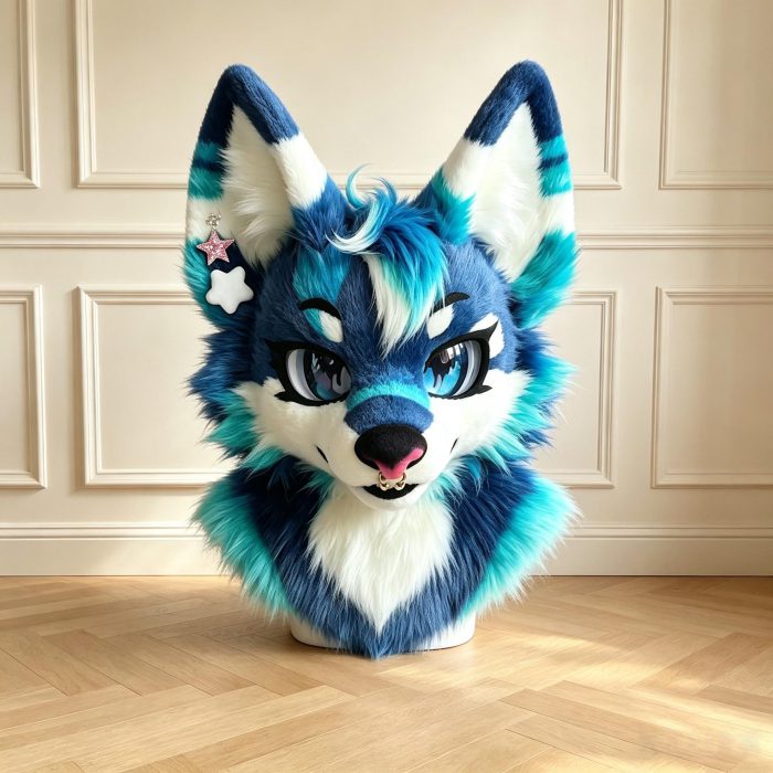 Blue Fursuit Head Custom Furry Costume Mask Handmade Kemono Animal Cosplay Head Fantasy Mascot Suit Gift for Furry Fans Halloween