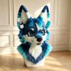 Blue Fursuit Head Custom Furry Costume Mask Handmade Kemono Animal Cosplay Head Fantasy Mascot Suit Gift for Furry Fans Halloween