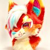 Red Orange Canine Fursuit Head Colorful Kemono Mask with Long Rainbow Hair Scene Furry Cosplay Head Set Therian Mask Mask Kigurumi Mask