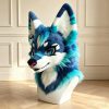 Blue Fursuit Head Custom Furry Costume Mask Handmade Kemono Animal Cosplay Head Fantasy Mascot Suit Gift for Furry Fans Halloween