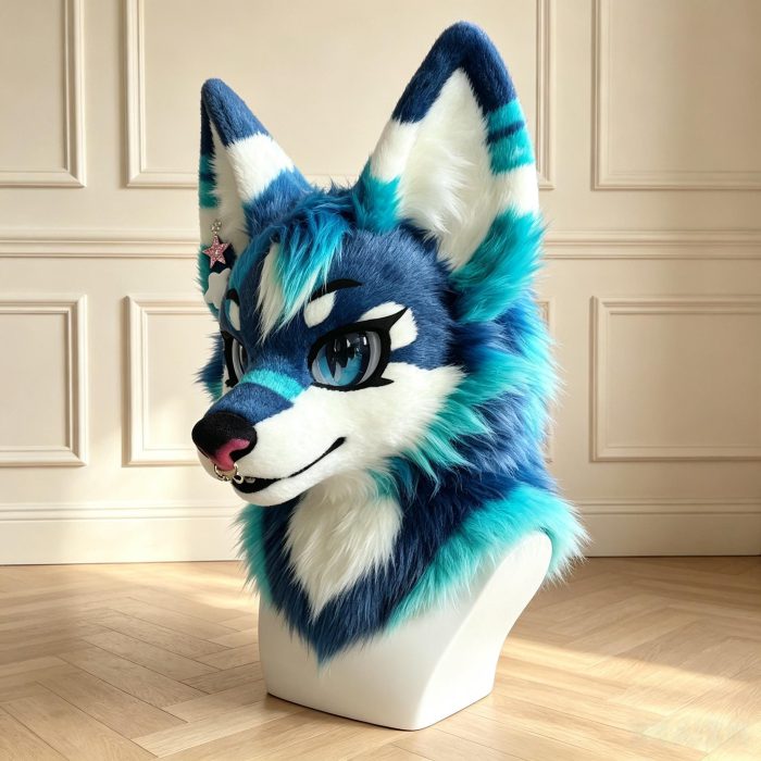 Blue Fursuit Head Custom Furry Costume Mask Handmade Kemono Animal Cosplay Head Fantasy Mascot Suit Gift for Furry Fans Halloween
