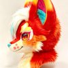 Red Orange Canine Fursuit Head Colorful Kemono Mask with Long Rainbow Hair Scene Furry Cosplay Head Set Therian Mask Mask Kigurumi Mask