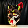Custom Fursuit Head Demon Wolf Kemono Mask Neon Red Green Markings Devil Horns Furry Cosplay Therian Mask Halloween Gift