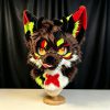 Custom Fursuit Head Demon Wolf Kemono Mask Neon Red Green Markings Devil Horns Furry Cosplay Therian Mask Halloween Gift
