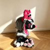 🖤 Pink & Black Kemono Partial Fursuit Set, Handmade Furry Head + Hand Paws, OC Commission Cosplay Mask