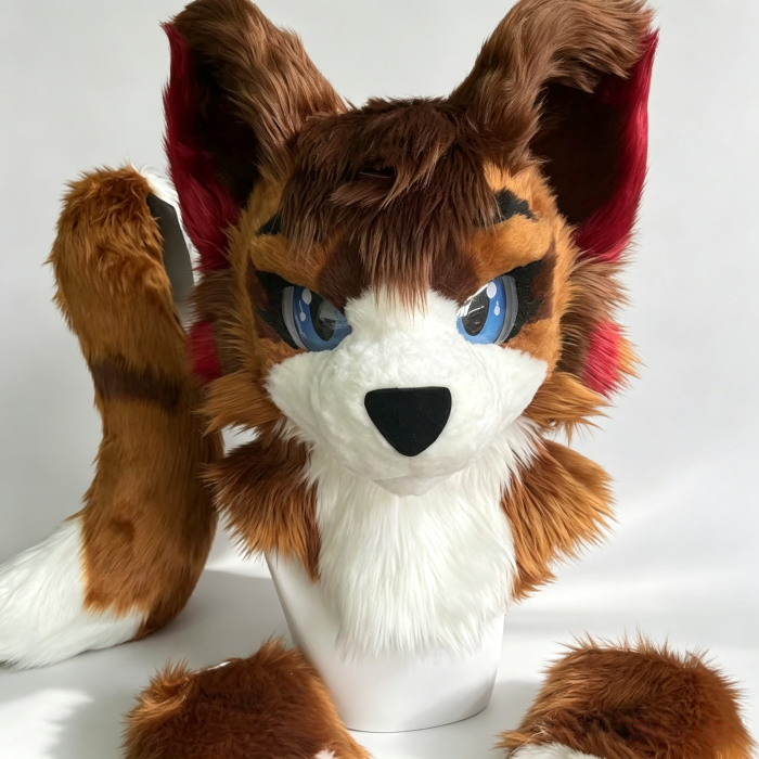Brown White Fox Partial Fursuit Head Paws Tail