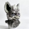 Kemono Grey‑White Demon Wolf Fursuit Head with Small Horns