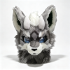 Kemono Grey‑White Demon Wolf Fursuit Head with Small Horns