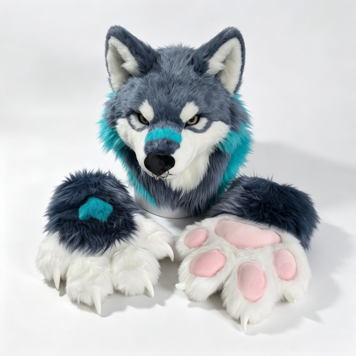 Toony Dark Teal Blue Partial Fursuit Set (Head,Paws,Tail)