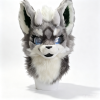 Kemono Grey‑White Demon Wolf Fursuit Head with Small Horns