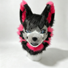 Kemono Black‑Grey‑Hot Pink Wolf Fursuit Head