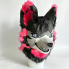 Kemono Black‑Grey‑Hot Pink Wolf Fursuit Head
