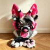 🖤 Pink & Black Kemono Partial Fursuit Set, Handmade Furry Head + Hand Paws, OC Commission Cosplay Mask