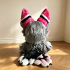 🖤 Pink & Black Kemono Partial Fursuit Set, Handmade Furry Head + Hand Paws, OC Commission Cosplay Mask