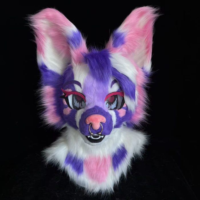 Purple Pink White Sparkledog Fursuit Head Furry Cosplay Mask