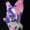 Purple Pink White Sparkledog Fursuit Head Furry Cosplay Mask