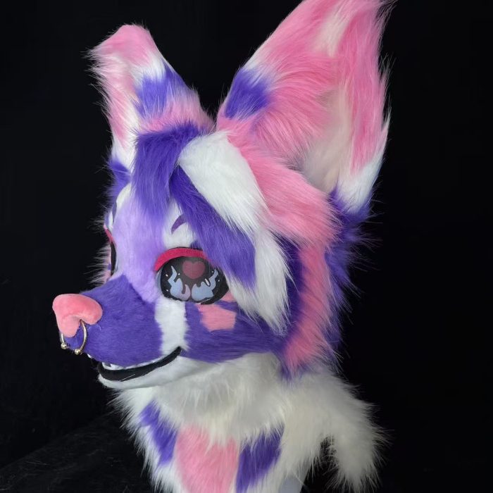 Purple Pink White Sparkledog Fursuit Head Furry Cosplay Mask
