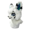 White Snow Fox Kemono Fursuit Head Black Markings Teal Inner Ears